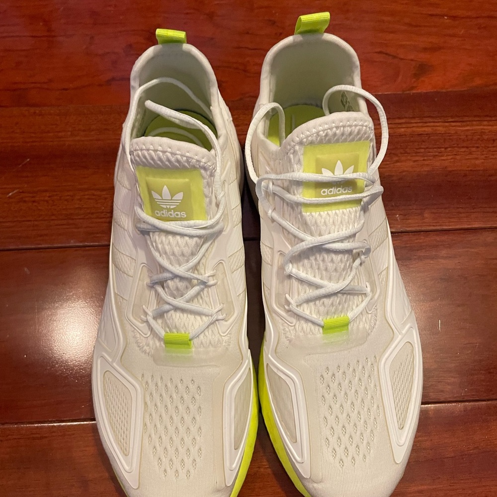 Adidas White and Neon Green Sneakers